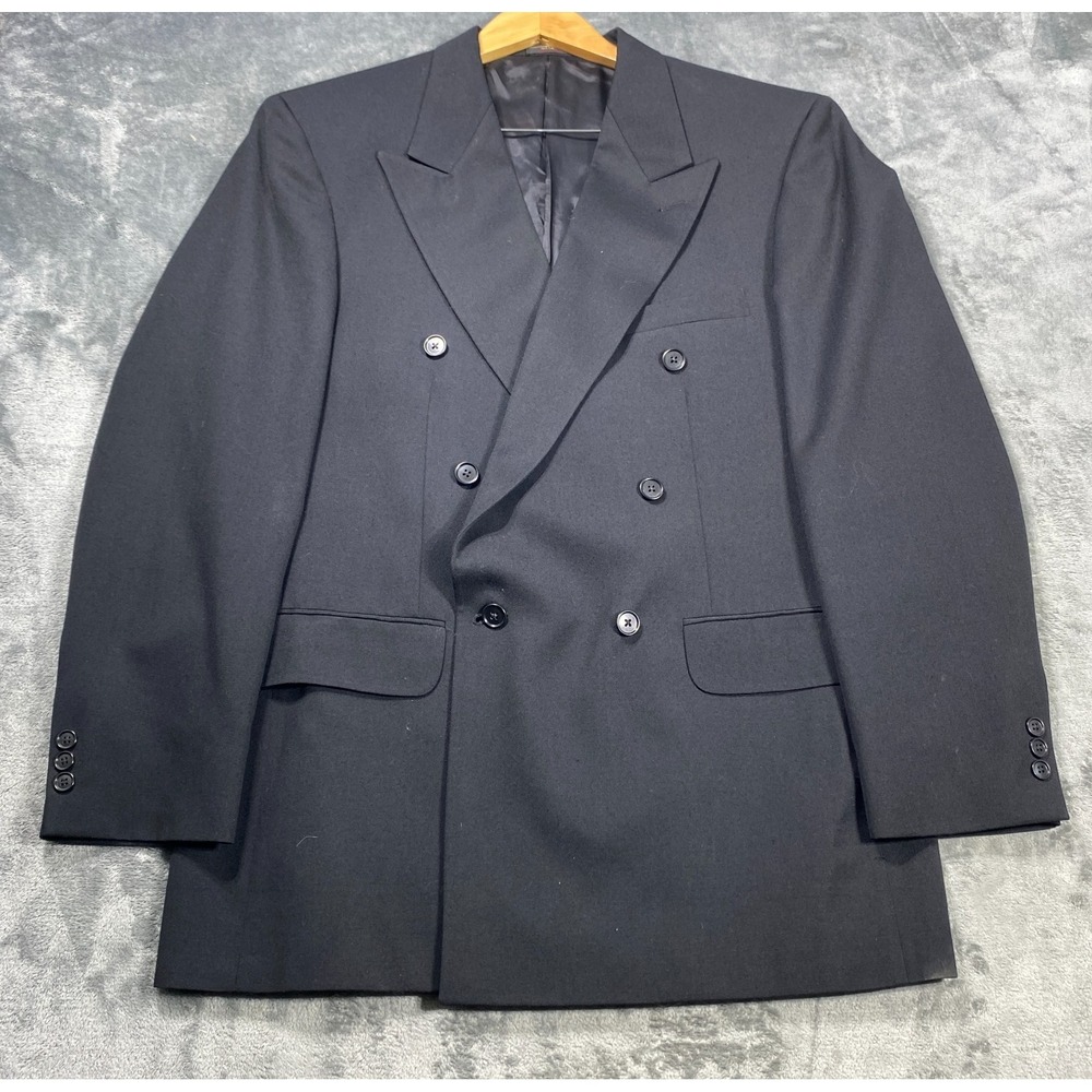 Vintage Oleg Cassini Blazer Men 44R Black Double Breasted Sport Coat Jacket USA